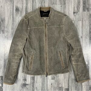 John Varvatos Taupe Distressed Leather Jacket Lambskin
